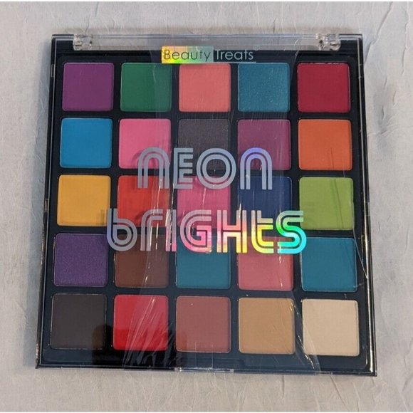 Beauty Treats Eyeshadow Palette Neon Brights 25 Vivid Pressed Pigments 80s Color - Picture 1 of 9